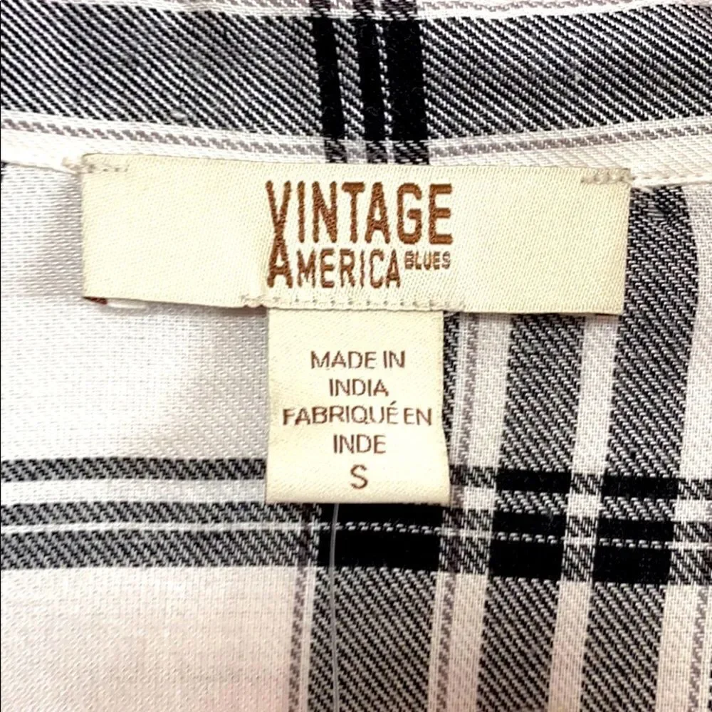Vintage America Blues Embroidered Plaid  Button Down Shirt